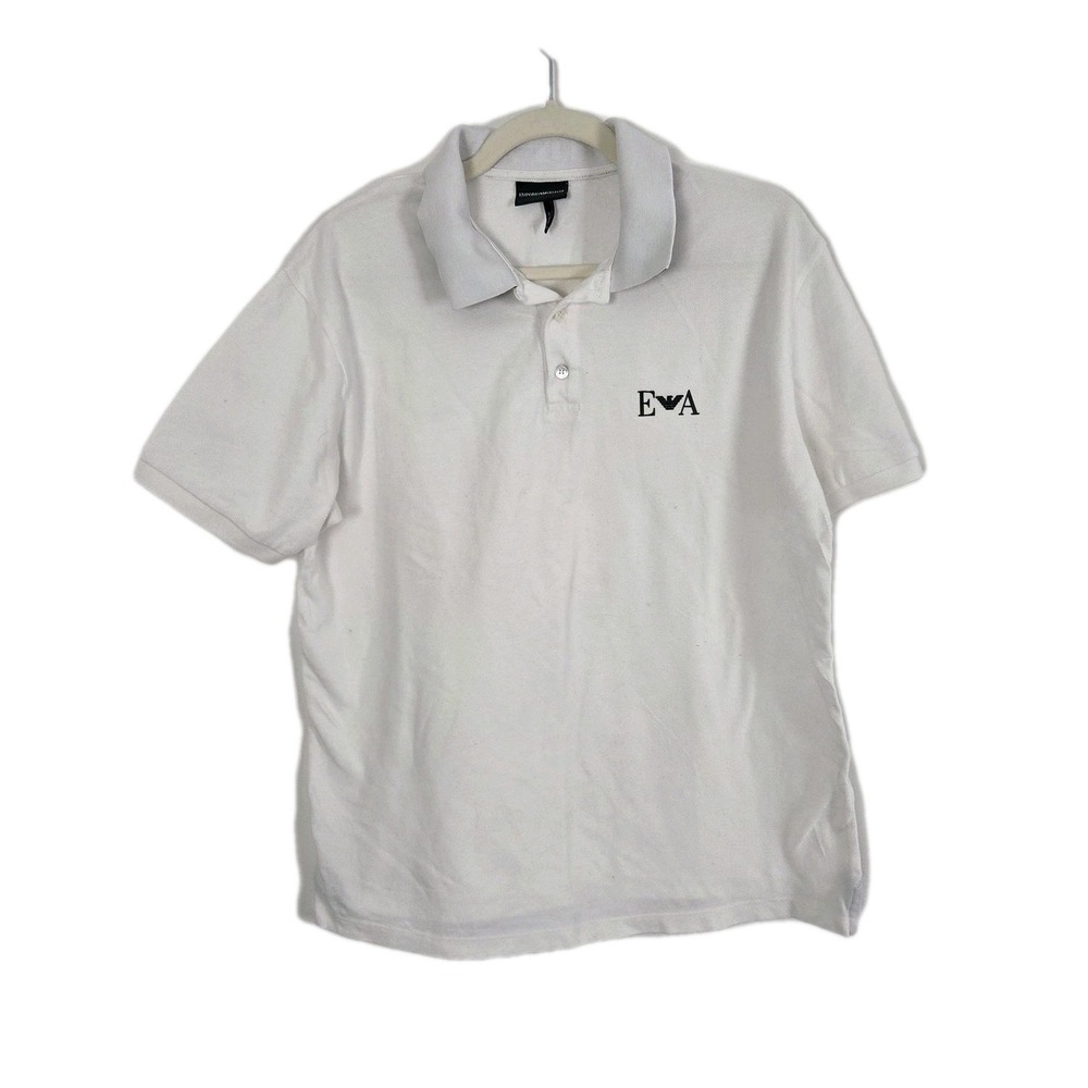 Emporio Armani Polo Shirt Mens Large White Slim Fit Cotton Zipper Short Sleeve
